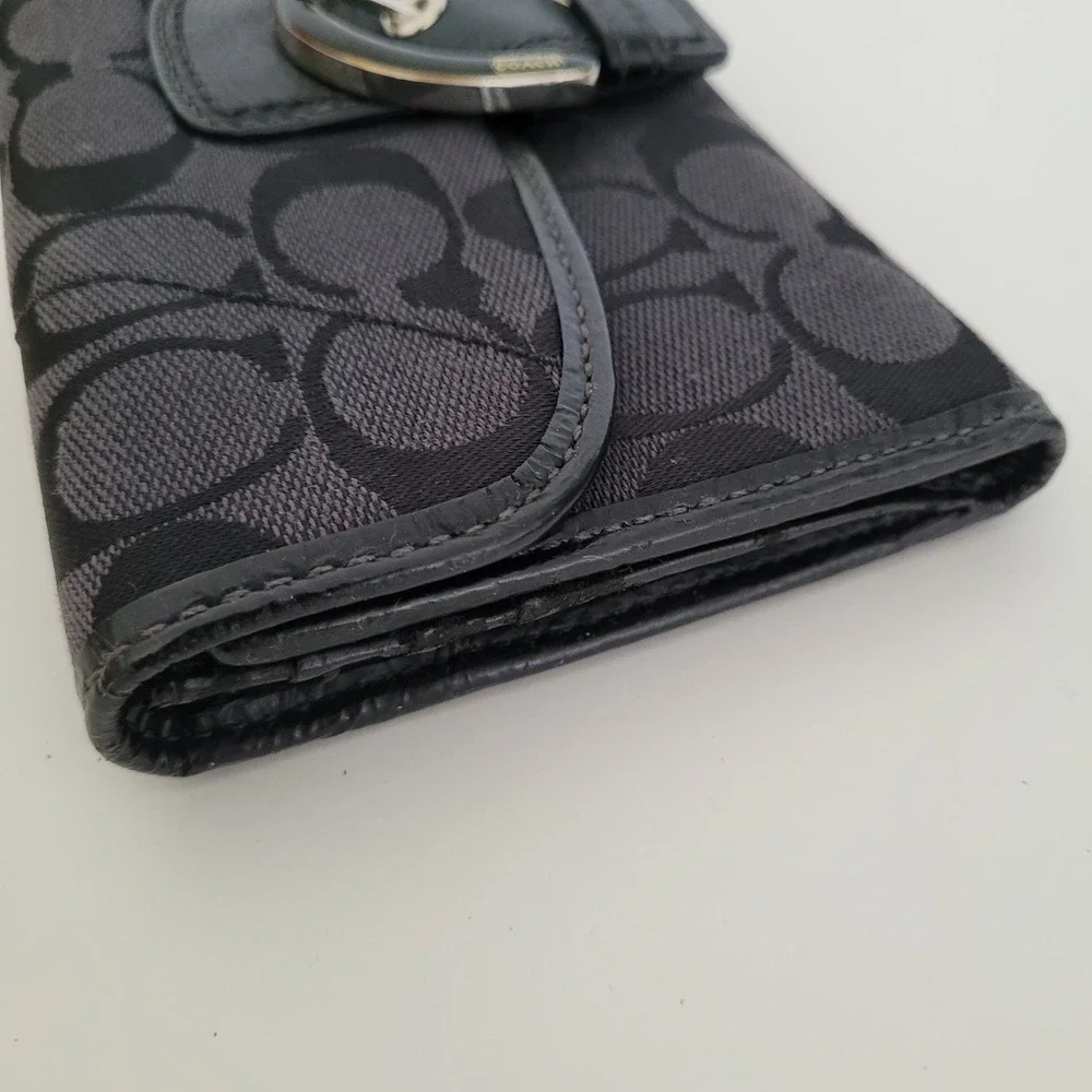 Coach Signature C Buckle Slim Envelope Wallet Black Gray Jacquard